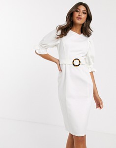 Белое джинсовое платье миди с пышными рукавами ASOS DESIGN