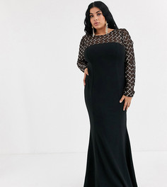Черное платье макси с пайетками Goddiva Plus