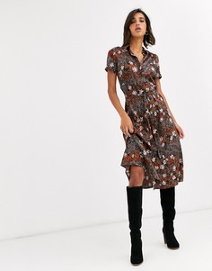 Платье-рубашка миди с короткими рукавами и цветочным принтом Vero Moda