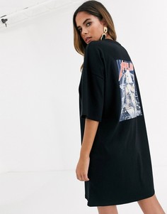 Черное свободное платье-футболка с принтом Missguided