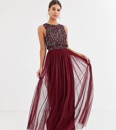 Платье макси винного цвета 2 в 1 с пайетками Maya Tall Bridesmaid