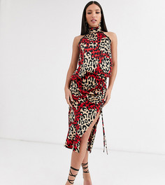 Приталенное платье миди со сборками и леопардовым принтом Outrageous Fortune Tall