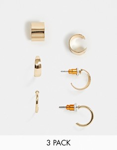 Комплект из 3 золотистых серег-колец и каффов ASOS DESIGN