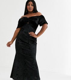 Черное бархатное платье макси Flounce London Plus