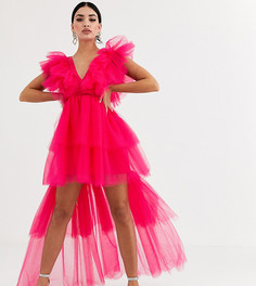 Розовое асимметричное платье макси из тюля Flounce London
