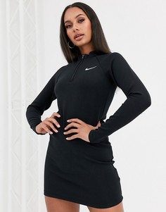 Черное платье мини с длинными рукавами Nike
