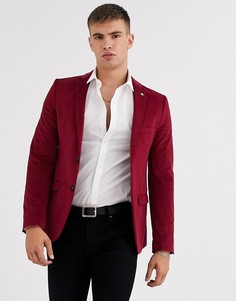 Бордовый облегающий бархатный пиджак Avail London