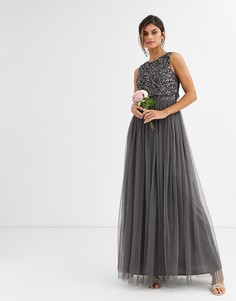 Темно-серое платье макси 2 в 1 с пайетками Maya - Bridesmaid