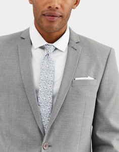 Серый узкий галстук и платок для пиджака с цветочным принтом ASOS DESIGN