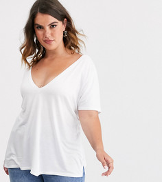 Белая oversize-футболка с V-образным вырезом на груди и спине ASOS DESIGN Curve
