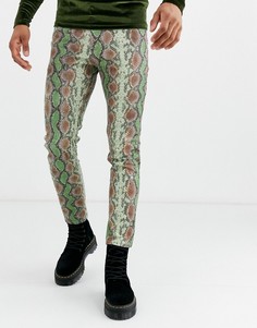 Зеленые джинсы скинни со змеиным принтом ASOS DESIGN