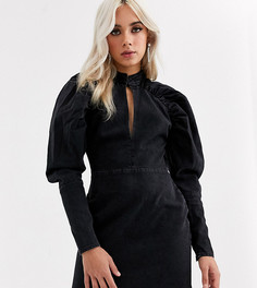 Черное джинсовое коктейльное платье мини с пышными рукавами ASOS DESIGN Petite