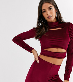 Бордовый бархатный кроп-топ от комплекта в рубчик Missguided Tall