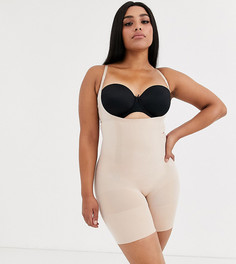 Бежевое корректирующее боди с очень плотной посадкой и открытой грудью Spanx Plus Size