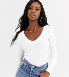 Белое боди в рубчик с V-образным вырезом Missguided Tall