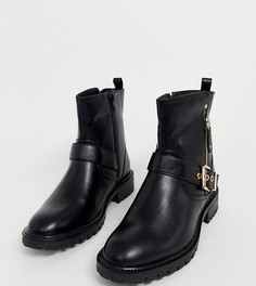 Черные байкерские ботинки с пряжками для очень широкой стопы Simply Be