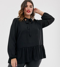 Черная свободная блузка с завязкой на шее New Look Curve
