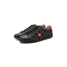 Кроссовки Gucci Кожаные кеды New Ace с нашивкой Gucci