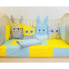 Комплект в кроватку By Twinz с игрушками Друзья-2 желто-голубой, 4 предм.