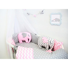 Комплект для круглой кроватки By Twinz 7 пр. с игрушками Слоники розовые КПБ7-К.К-СЛОН-Р