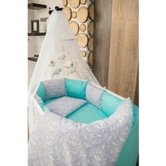 Комплект для круглой кроватки By Twinz Дамаск мята КПБ7-К.К.-ДАМАСК-МЯТ