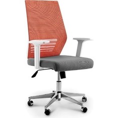 Кресло офисное NORDEN Престиж LB/ белый пластик/оранжевая сетка/серая ткань