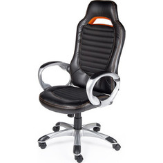 Кресло офисное NORDEN Шелби серый пластик/черная экокожа/оранжевая строчка