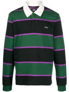 Stussy long sleeved striped polo shirt