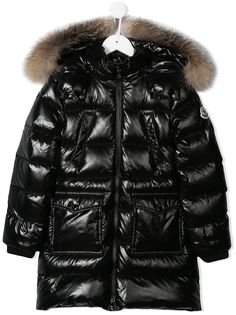 Moncler Kids длинный лакированный пуховик