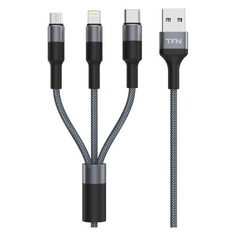 Кабель TFN 3 in 1, Lightning (m)/USB Type-C (m)/micro USB (m) - USB (m), 1м, в оплетке, 2.4A, серебристый / серый [tfn-cfz3in1gr]