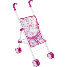 Коляска-трость для кукол Игруша (белый+ розовый/бабочки) 55 см