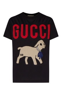 Черная футболка с логотипом и рисунком Gucci