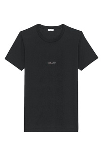 Черная футболка с белой надписью Saint Laurent