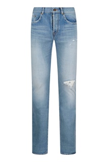 Голубые джинсы с декором Saint Laurent