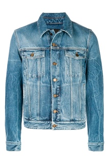 Голубая джинсовая куртка с белыми разводами Saint Laurent