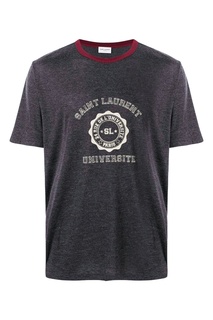 Серая футболка с надписью и логотипом Saint Laurent