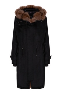 Пальто черного цвета с меховой отделкой Dreamfur