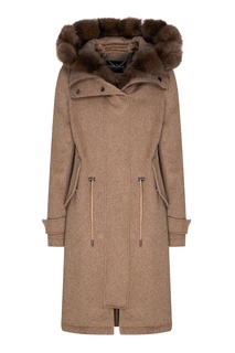 Светло-коричневое пальто с мехом Dreamfur
