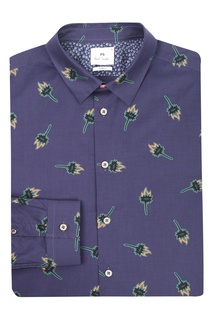 Синяя рубашка из хлопка с принтом Paul Smith