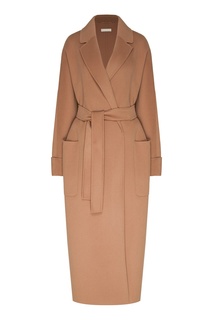 Бежевое однобортное пальто с поясом Max Mara