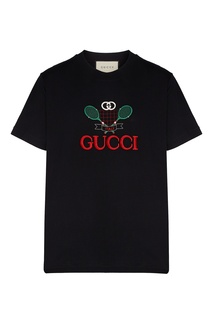 Черная футболка с рисунком и логотипом Gucci