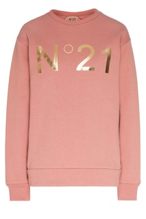 Розовый свитшот с золотистым логотипом No21