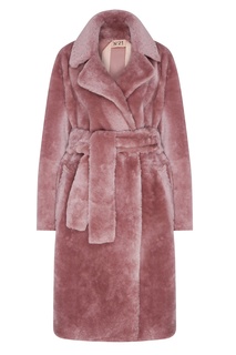 Розовое меховое пальто с поясом No21