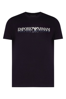 Темно-синяя футболка с контрастной надписью Emporio Armani