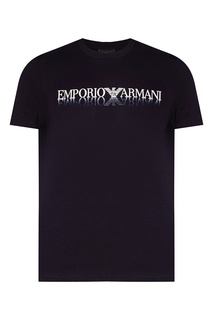 Темно-синяя футболка с контрастной надписью Emporio Armani