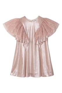 Розовое платье с оборками на плечах Yudashkin Kids