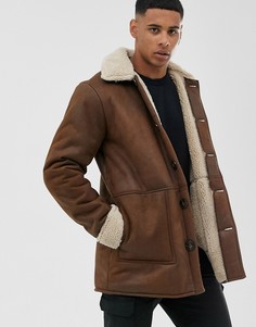 Светло-коричневое пальто из искусственной замши с подкладкой из искусственного меха Only & Sons