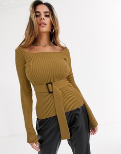 Трикотажный джемпер оливкового цвета с квадратным вырезом Missguided