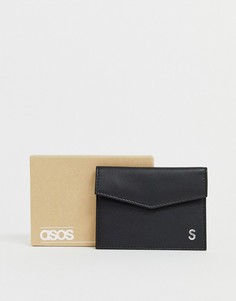 Черный кожаный кошелек для карт с инициалом "S" ASOS DESIGN