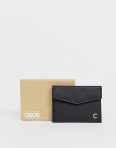 Черный кожаный кошелек для карт с инициалом "C" ASOS DESIGN